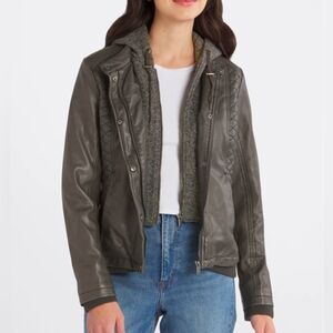 Mo-Ka Meriam Knit Hood Faux Leather Jacket